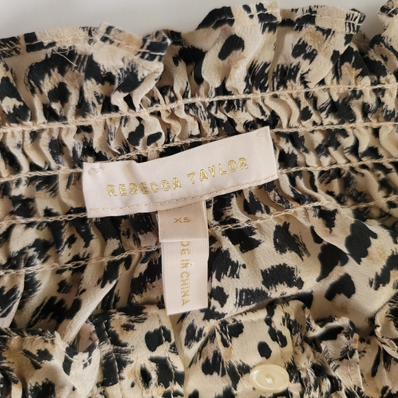 Rebecca Taylor Long Sleeve Silk Leopard Print Button Up Blouse, Size XS - Picture 4 of 7
